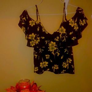 Forever 21 
Cut sleeve black and gold top